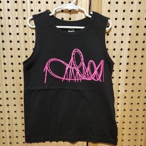 Youth Tank Top Size 8 Black With Pink Rollercoaster Summer Fun Amusement Park